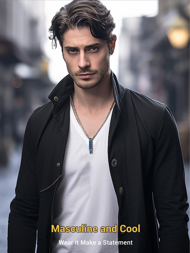 PROSTEEL Blue Skull Bullet Charm Necklace Pendant Gothic Goth Rock Punk Style Gothic Skeleton Halloween Necklaces Jewelry - Image 2